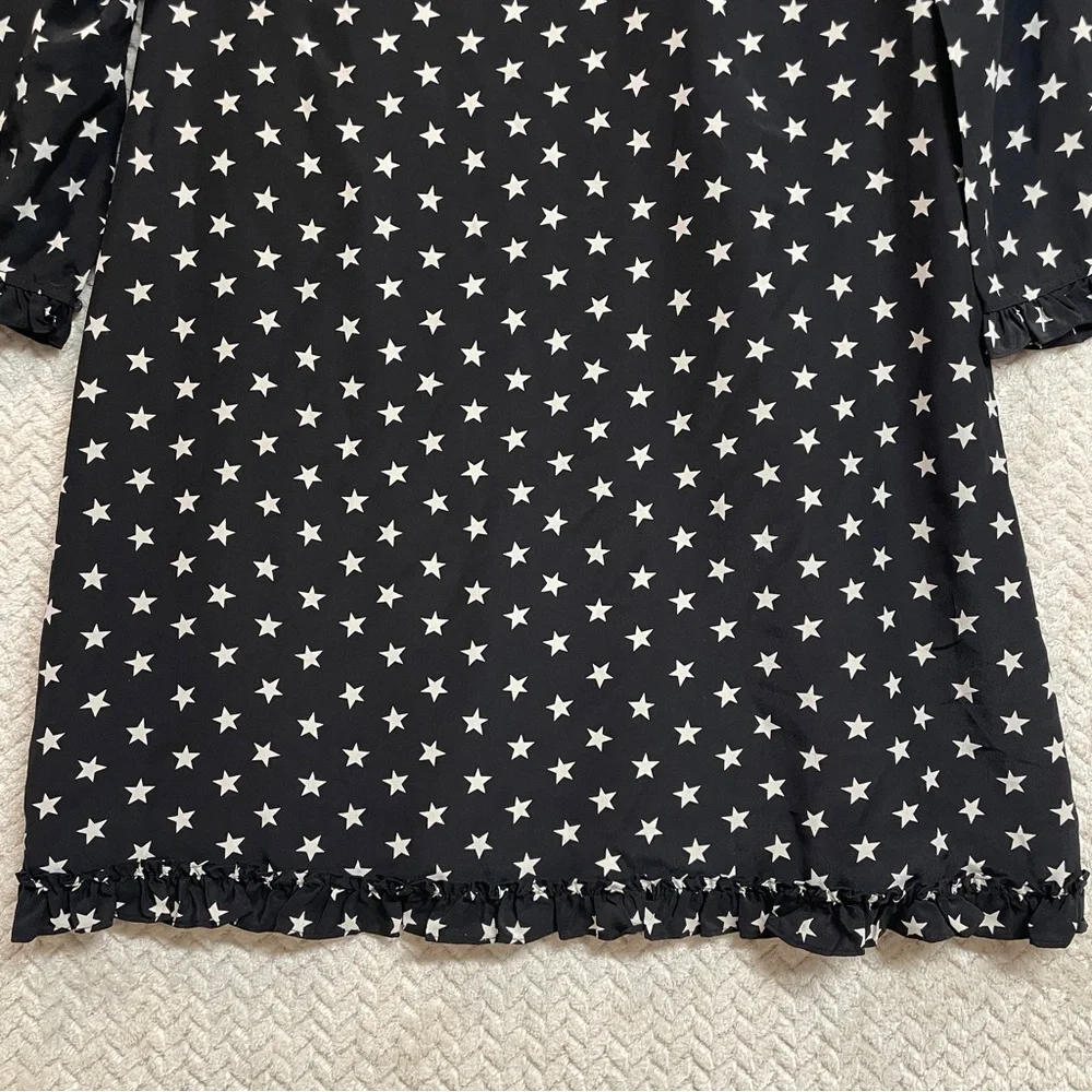 J.Crew Collections Black Silk Star Print Long Sleeve Ruffled Hem Celestial Dress